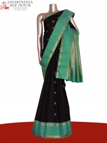 Pure Handloom Butta Contrast Kanjeevaram Silk Saree